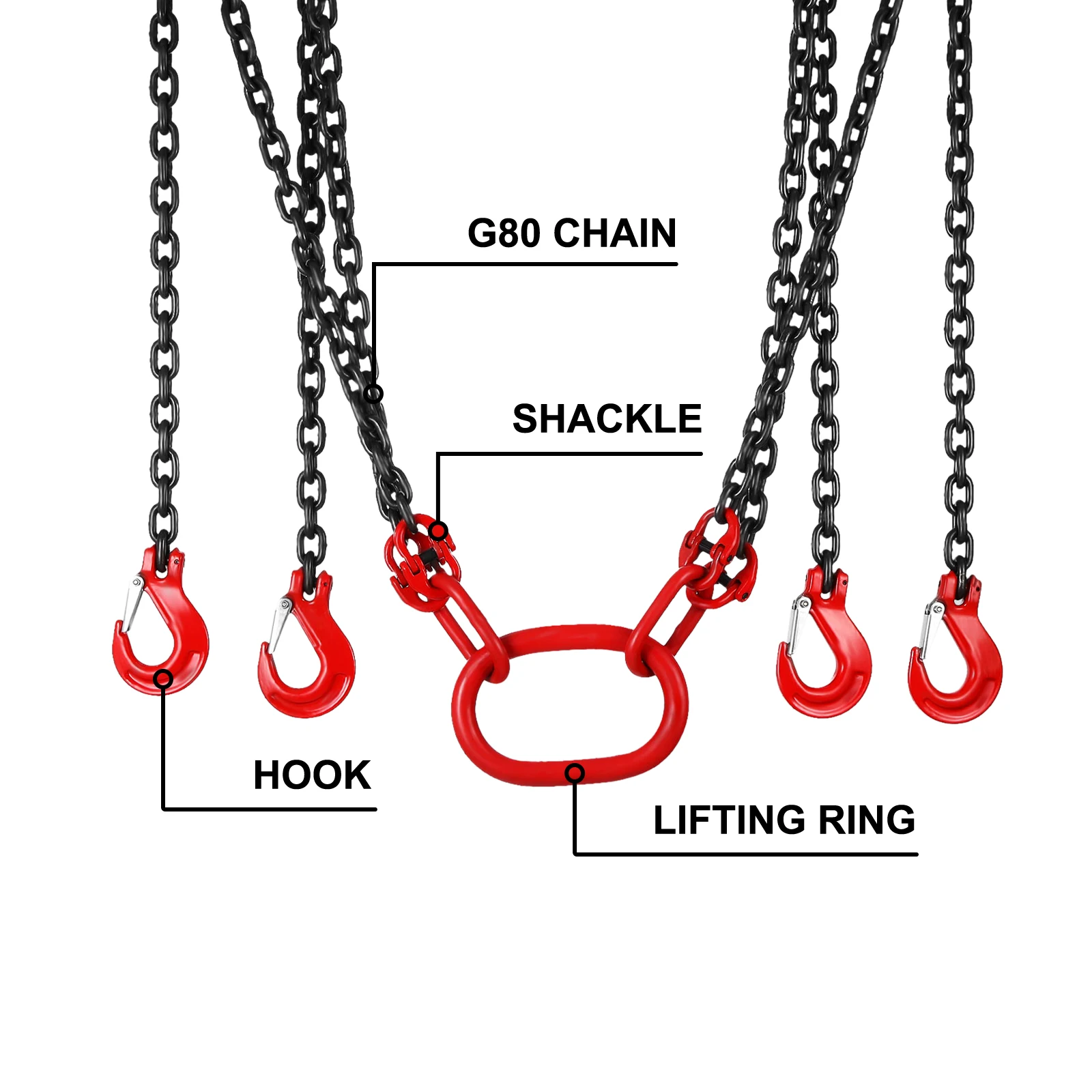 Lifting Chain Sling Lifts 5Tonne 1.5M 3M 4M X 5/16 Inch Heavy Duty With 4 Legs Grade Hooks and Adjuster G80 Alloy Steel