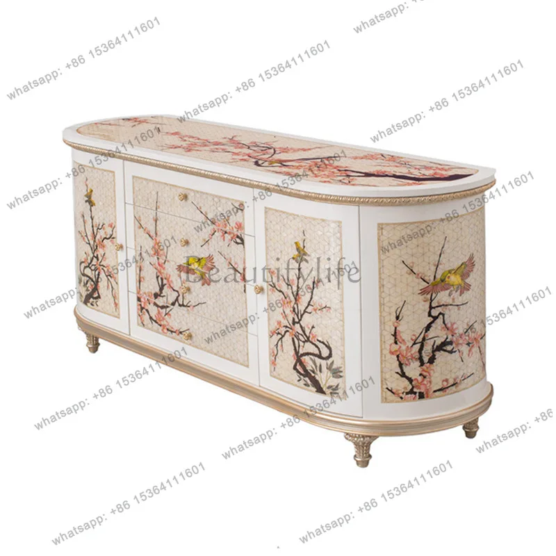French veneer shell parquet plum blossom pattern living room decorative cabinet