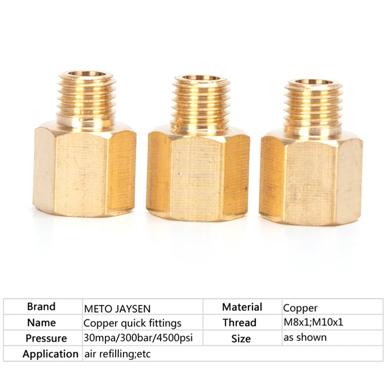 M10x1 M8x1 Female Thread  Copper Double End Male-Male Plug Quick Coupler Connector Air Socket Connection Fittings 3pcs/set