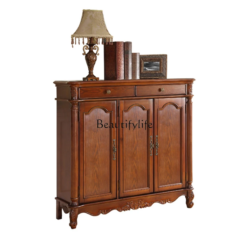 

American shoe cabinet Nordic simple foyer cabinet two doors opposite door solid wood shoe cabinet