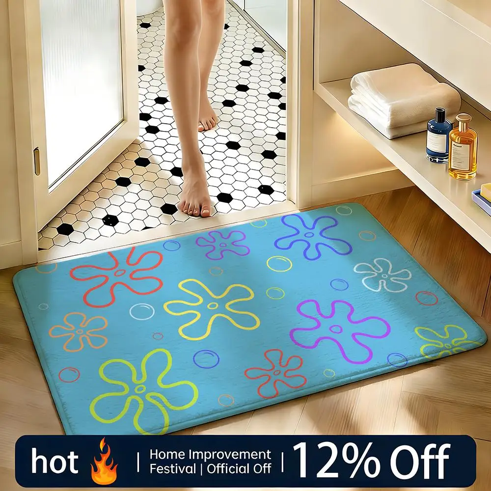 Soft Absorbent Non-Slip Rug Cartoon S-SpongeBob SquarePants Floor Mat Home Decor Doormat Bedroom Floor Mat Shower Carpet