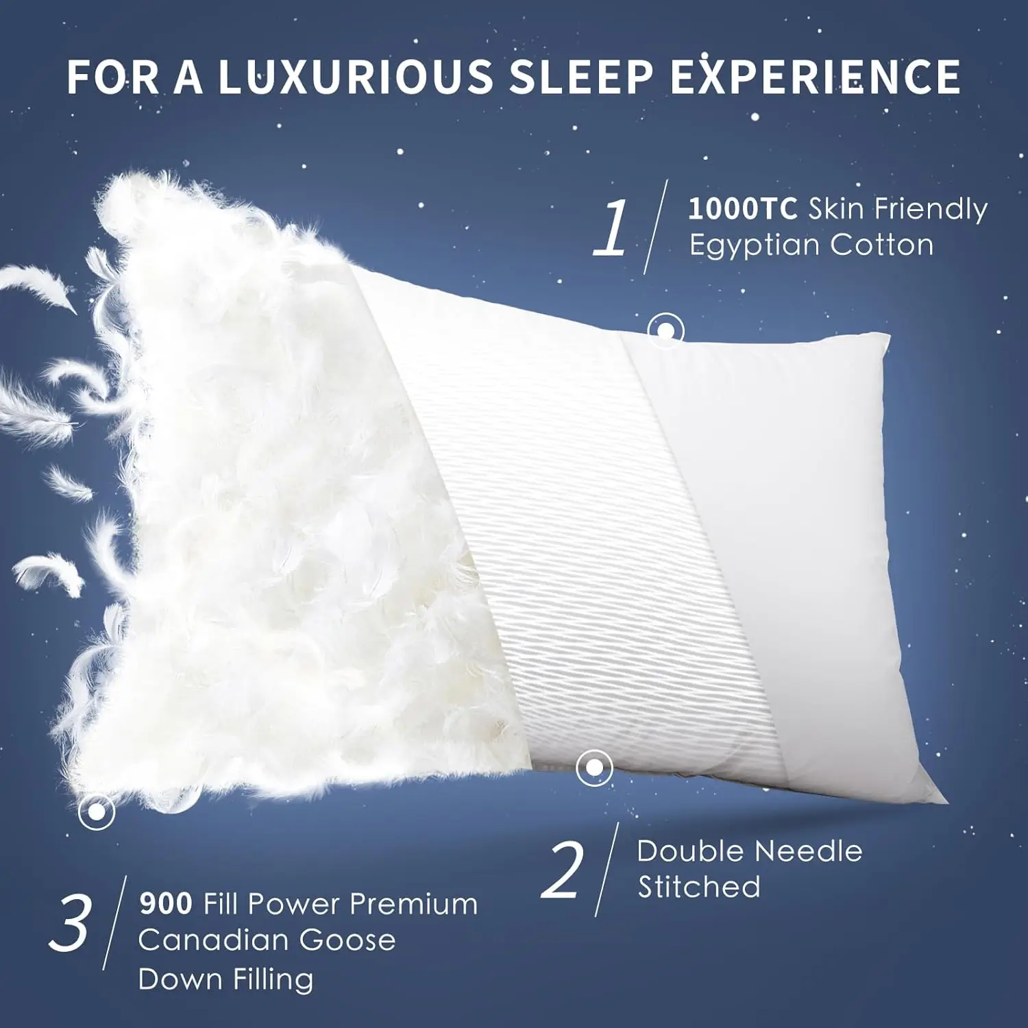 Luxury Canadian White Goose Down Pillow - 900+ Fill Power, Soft Down Pillow for Sleeping, Fluffy Queen Pillow for Neck Pain Reli