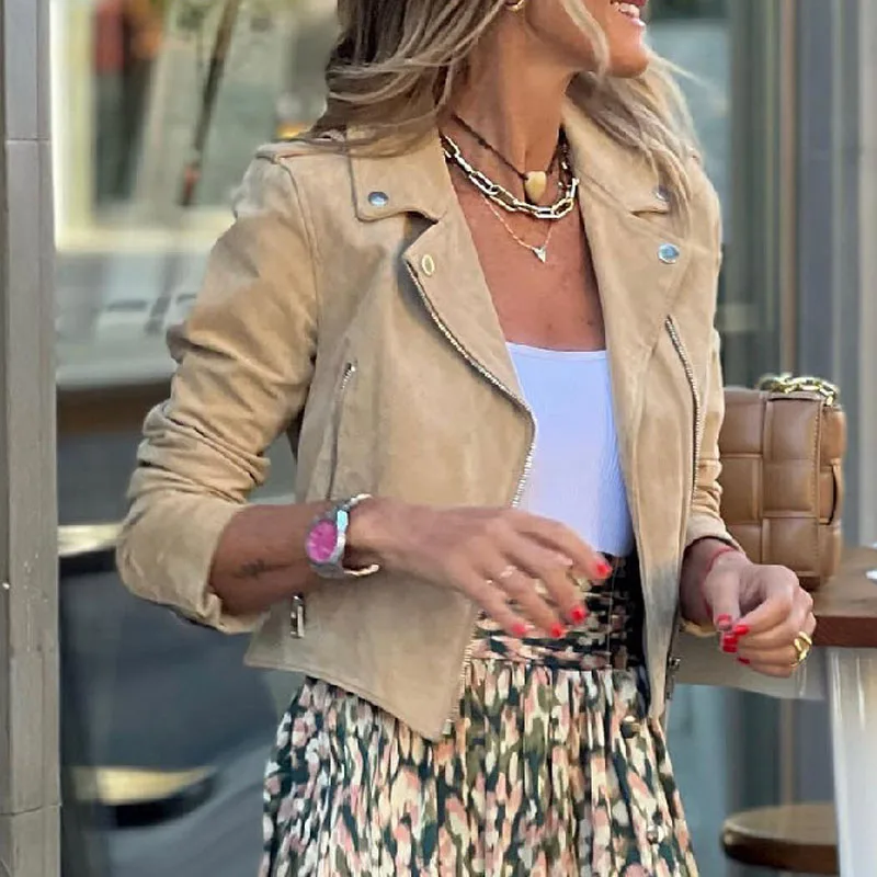 

Модное пальто с длинными рукавами и лацканами и длинной юбкой, женский повседневный плиссированный замшевый комплект из 2 предметов, элегантная уличная юбка на молнии, наряды