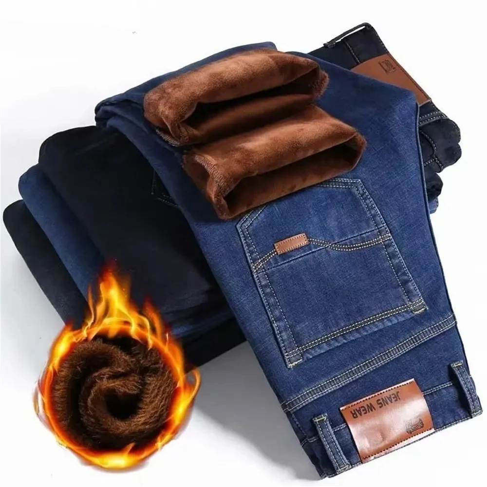 Men Jeans Winter Jeans Flannel Stretch High Quality Jean Trousers Men Casual Fashion Pants Man  Men's Pants Jeans Y2k Pants