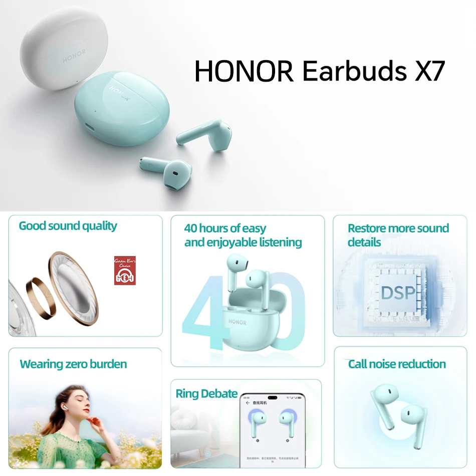 Honor Earbuds X7 TWS Earphone Call Noise Cancelling 40 Hours Battery Life True Wireless Earphone Bluetooth 5.3 For Honor 200