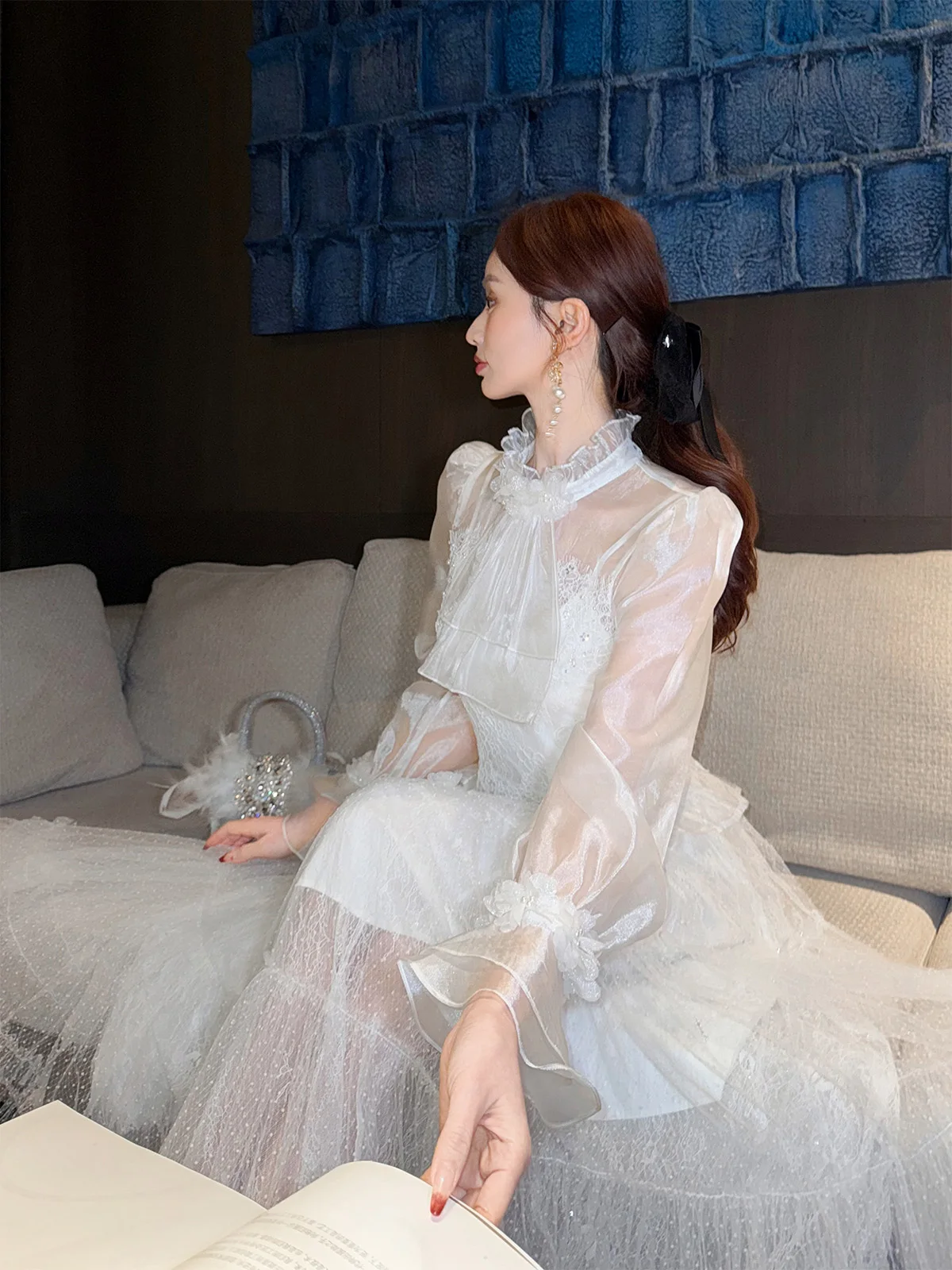 

Ele Faionable Women's irt Xi Xiao Xiao Pure Color Slim Fit Long Sve round Ne Polyester Fiber Anti-Aging irt