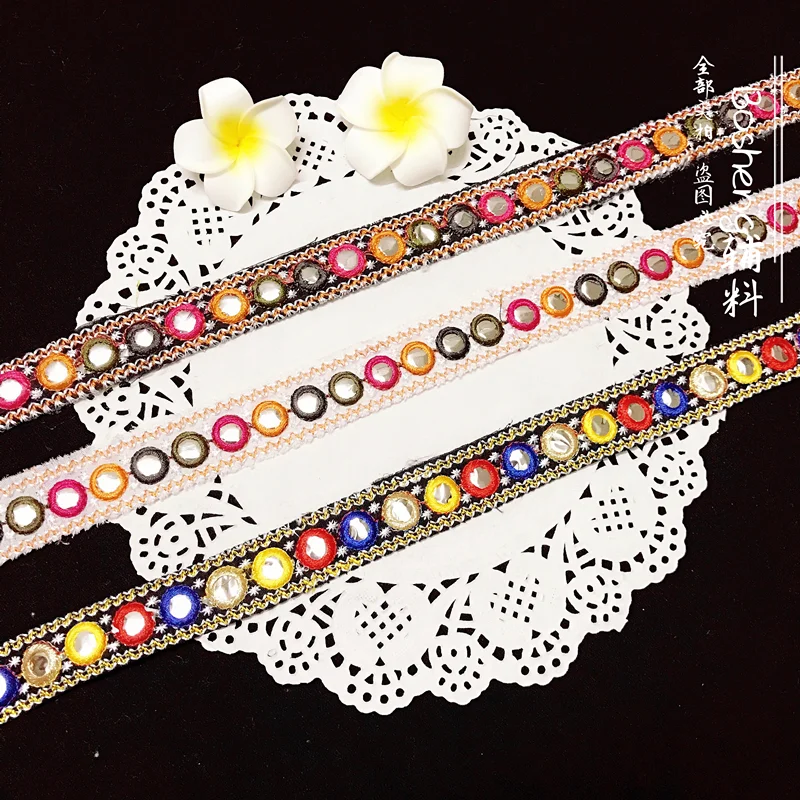 Ethnic Style Handmade Lace Trim Embroidered Ribbon with Totem and Gold Thread Pattern for DIY Accessories