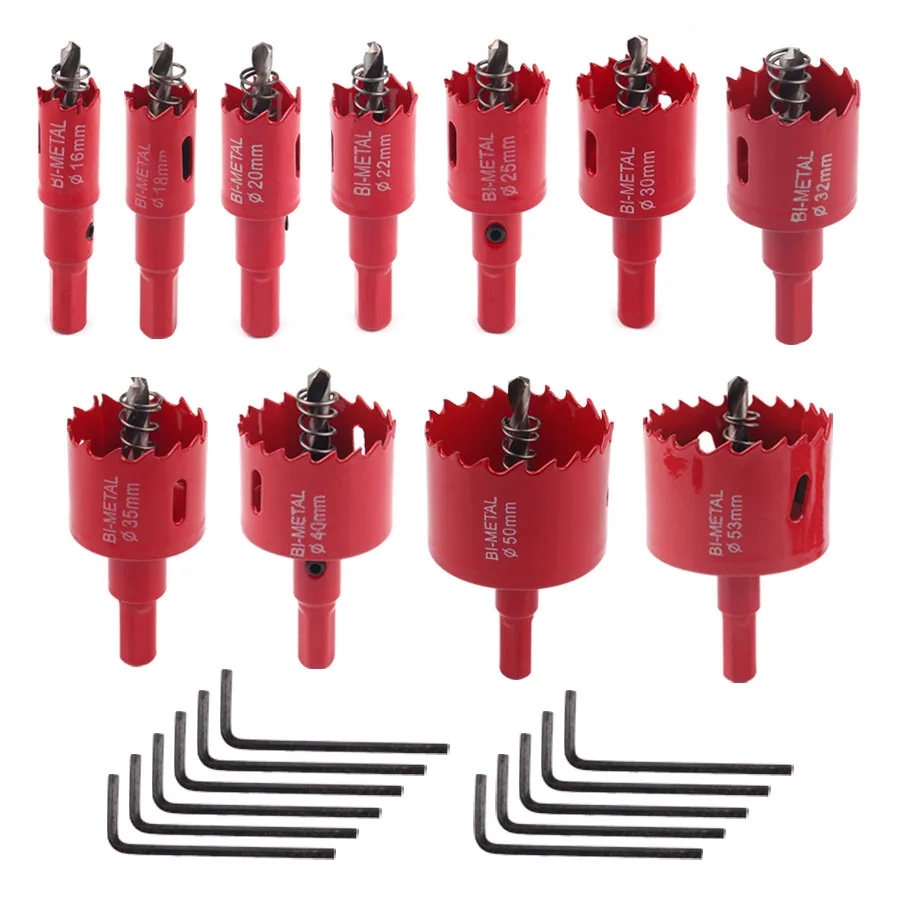 

11PCS BI-METAL Hole Saw Set 16-53mm Drill Bits Cutter Kit for Metal Wood Plastic with Hex Wrenches Power Tools