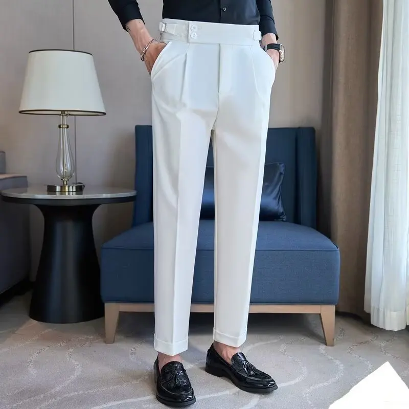 Men's High Waisted Elegant Suit Pants Korean Fashion British Style Business Casual Suit Pants Social Wedding Men's Clothing Y2k