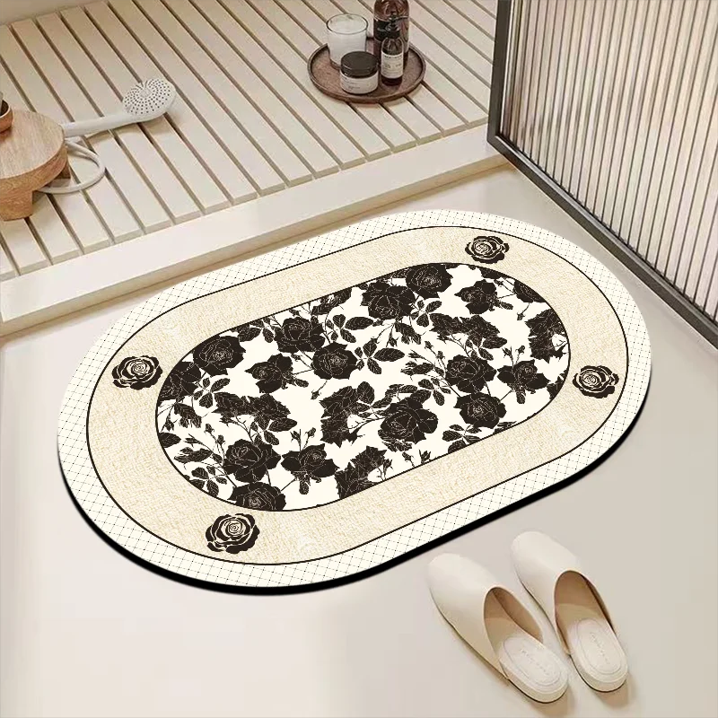 Oval Quick Dry Bath Mat Non Slip Water Absorbent Bathroom Rug Minimal Take A Bath Print Shower Floor Doormat For Home Decor