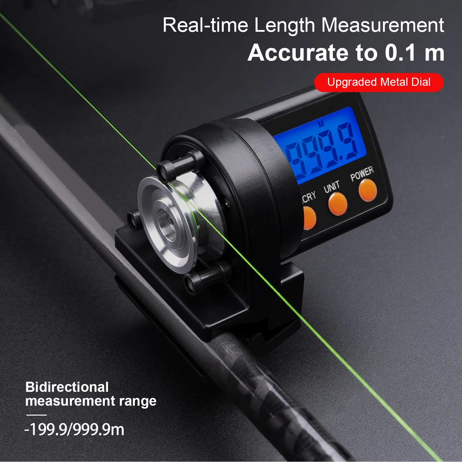 Spinning Reel Meter Measurer Roller Dual Direction 0.1m Precision Backlight 10 Memory 5-17mm Clamp ABS Shell