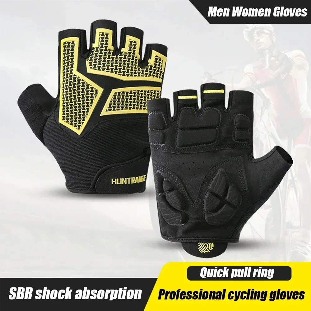 1Pair Unisex Anti-Slip Shock Absorption Cycling Gloves Half Finger Fitness Gloves for Weight Lifting Biking Workout Gloves