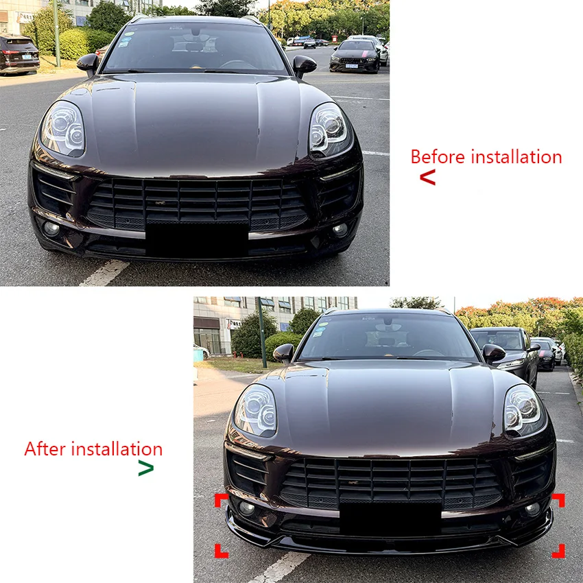 For 2015-2017 Porsche Macan MK1 Pre‑Facelift 3Piece Front Bumper Lip Splitter Spoile Front Chin Lip Body Kit Car Exterior