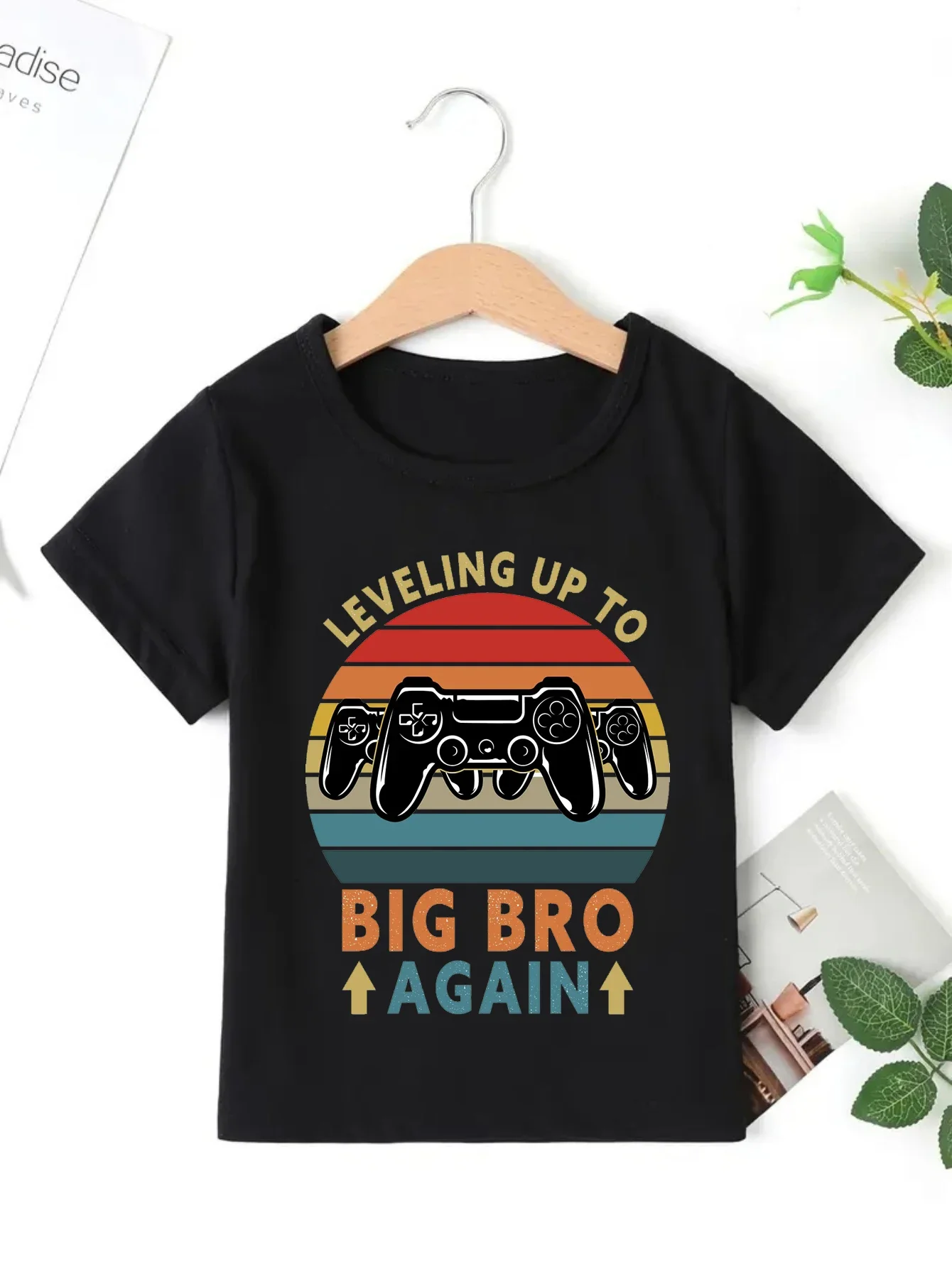 Kids Clothes Retro Leveling Up To Big Bro Again Game Consoles Prinetd T Shirt Boys Pregnancy Announcement T-Shirt Toddler Shirt