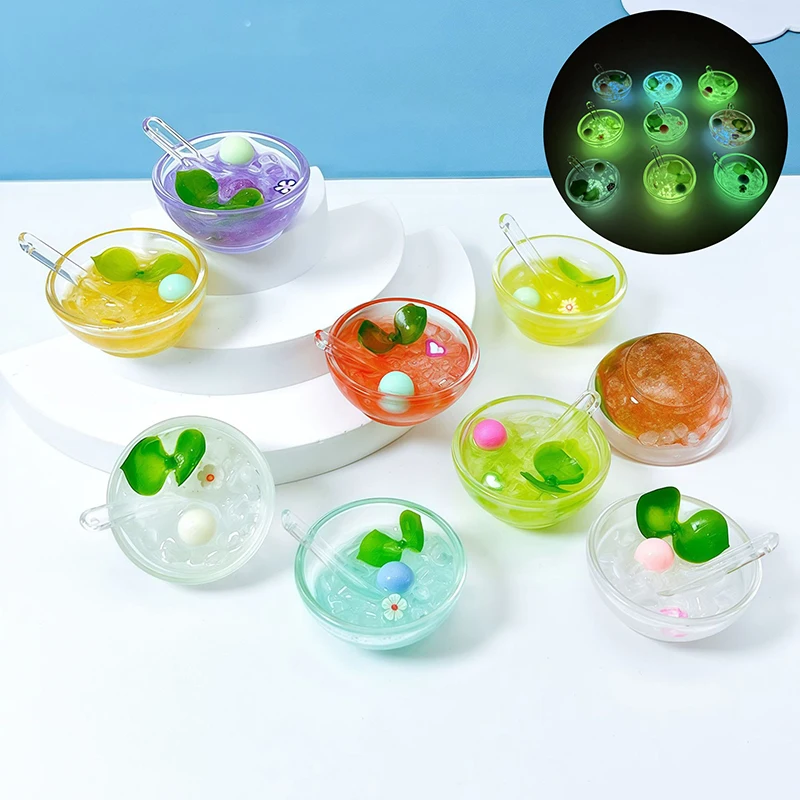 1PC Simulation Creative Glittering Night Light Candy Bean Mint Bowl Dessert Dollhouse Mini Kitchen Food Accessories Toys