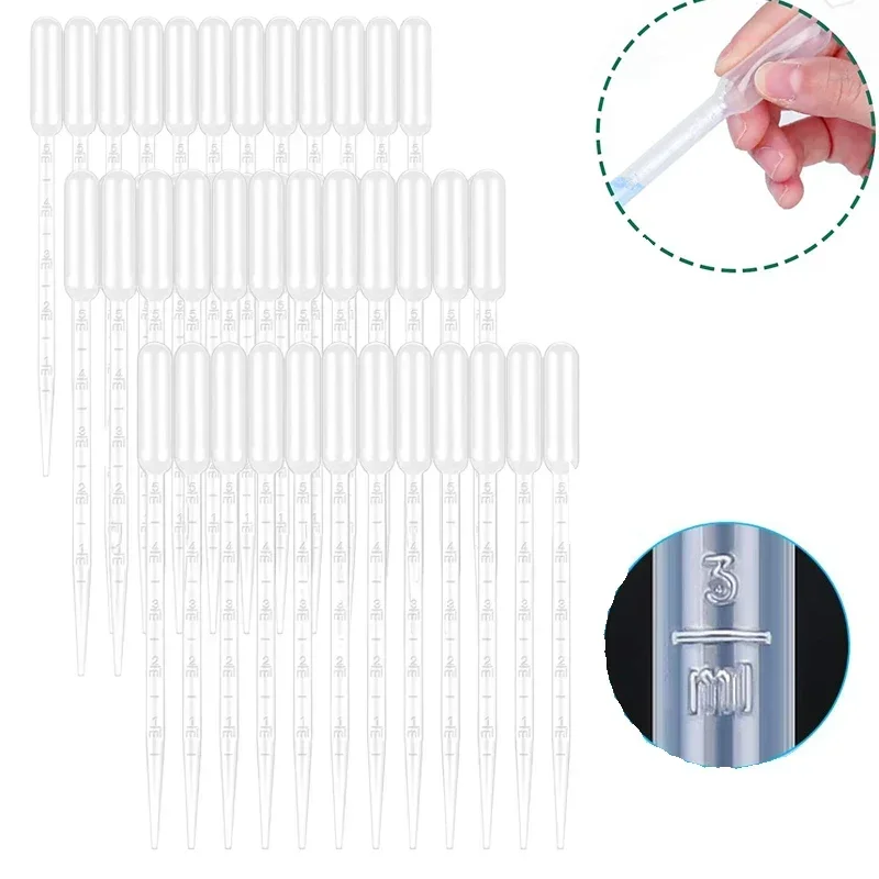 일회용 플라스틱 눈금 피펫, 0.2ml, 0.5ml, 1ml, 2ml, 3ml, 5ml, 10ml, 메이크업 도구, 과학 연구실에 적합, 50 개