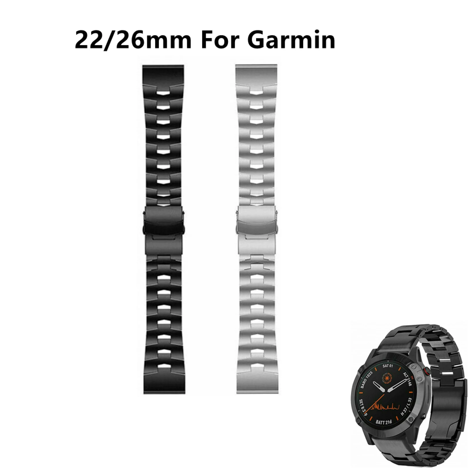 22/26mm Titanium Steel Smart Watch Wristband Strap For Garmin Fenix 6 6X 5 5X 3 Watch Accessories