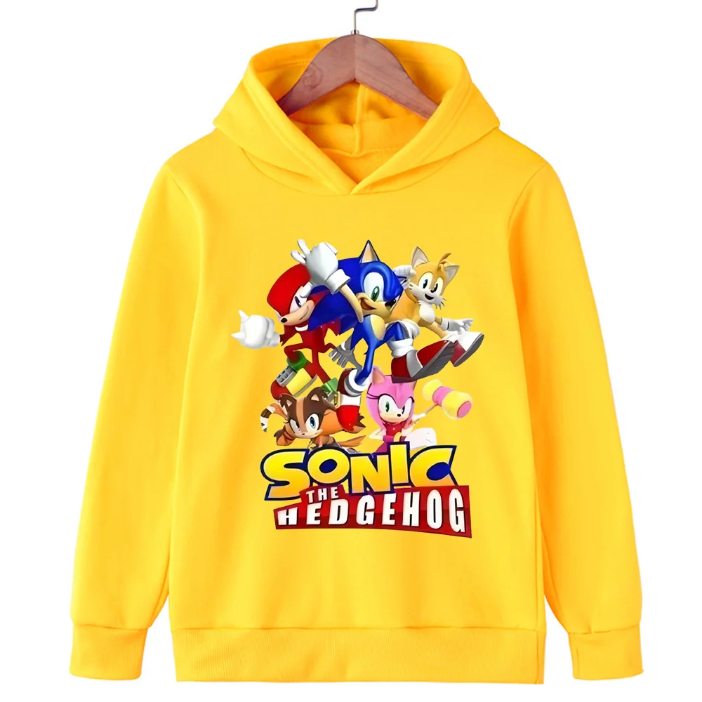 Style tendance ludique! Sweat à capuche imprimé Sonic Full Character Collection pour enfants