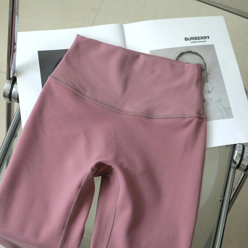 بنطلون يوجا نسائي عالي الخصر مبطن بالفرو، ضيق ومرن للتنحيف والتحكم في البطن، بنطلون طويل كاجوال من النايلون والسباندكس