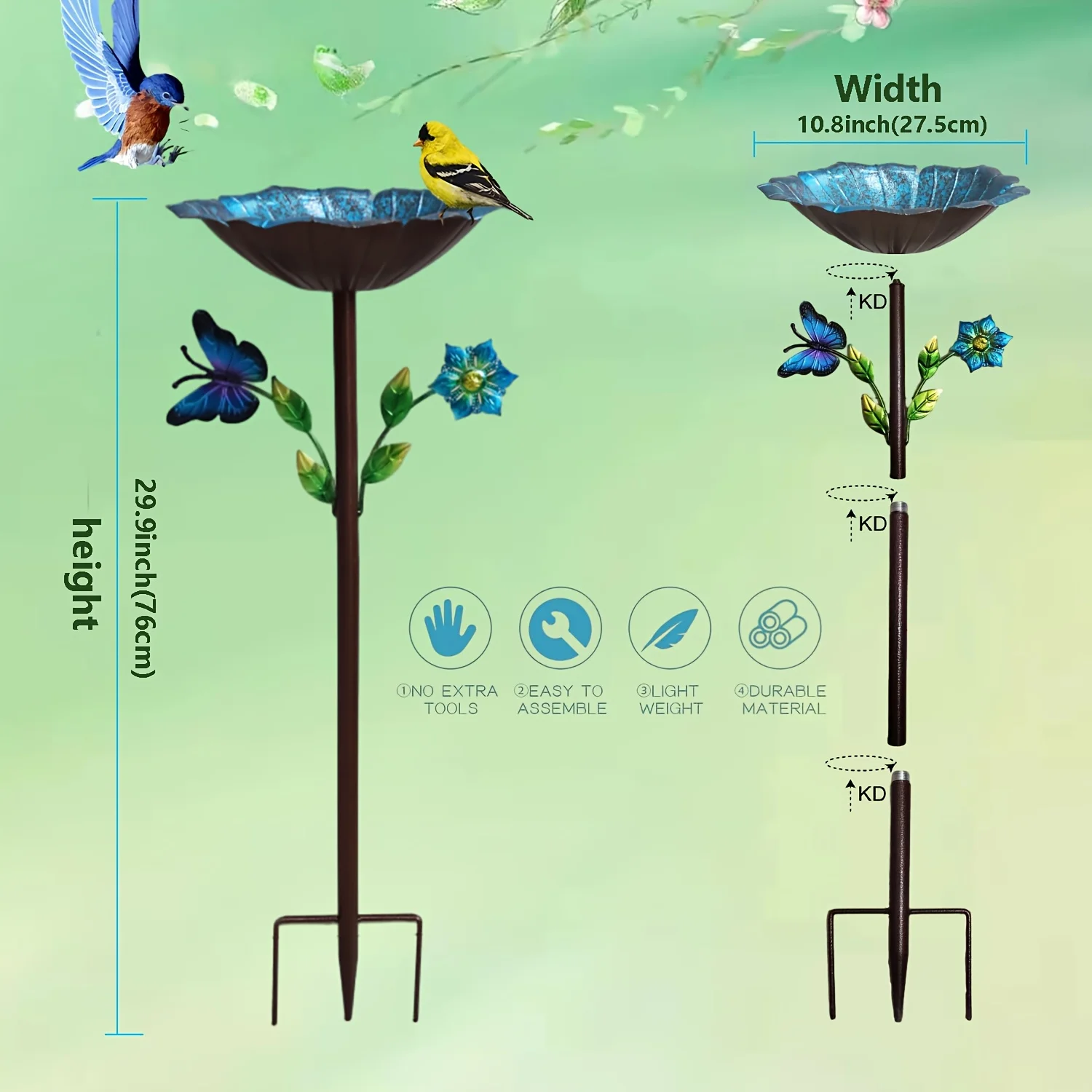 قطعة واحدة من حمام الطيور على شكل فراشة على شكل زهرة، مصممة بتخفيف الفراشة والزهور، مصنوعة من النحاس المصبوب عالي الجودة، معالجة مع عملية مصنوعة يدويًا لمنع الصدأ وتضمن المتانة؛ يخلق مياه طبيعية لجذب الطيور، مناسبة لتزيين الفناء والحديقة الخارجية، وحقن الحيوية والذوق الفني بقاعدة 5 مخالب - وحدة تغذية الطيور المعدنية الريفية، لا حاجة للكهرباء، وتصميم الزهور المزخرفة |   صناعة يدوية #3