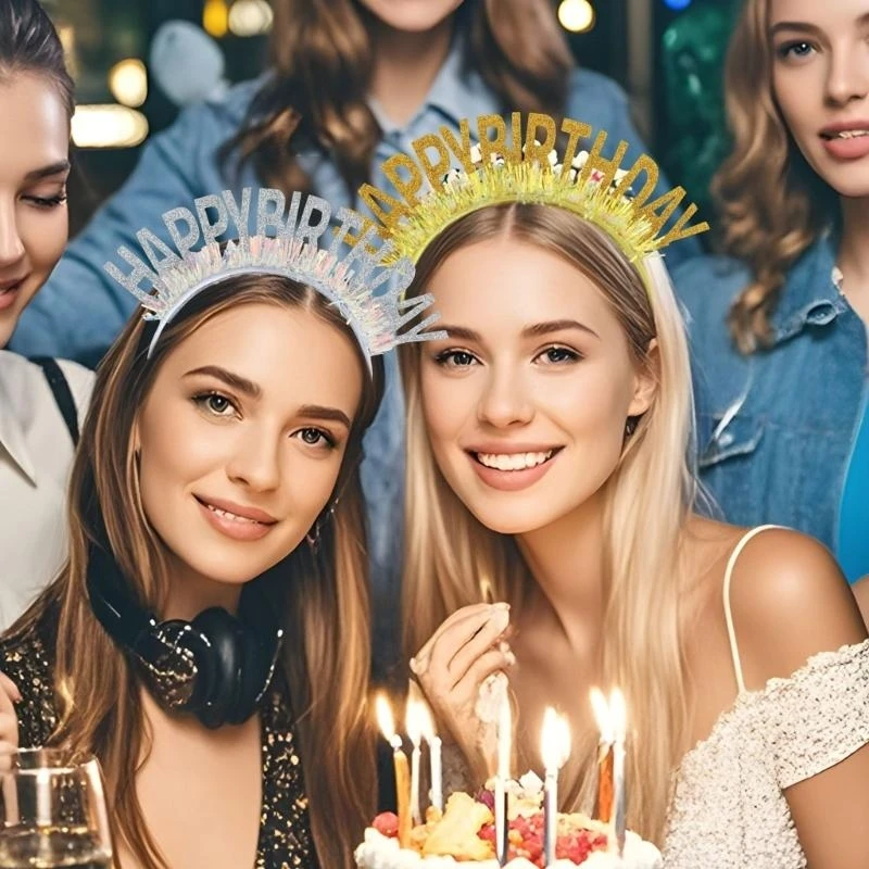 Garland Birthday Hairhoop Happy Birthday Glitters Hoofdband Foto -accessoire voor volwassenen Y166