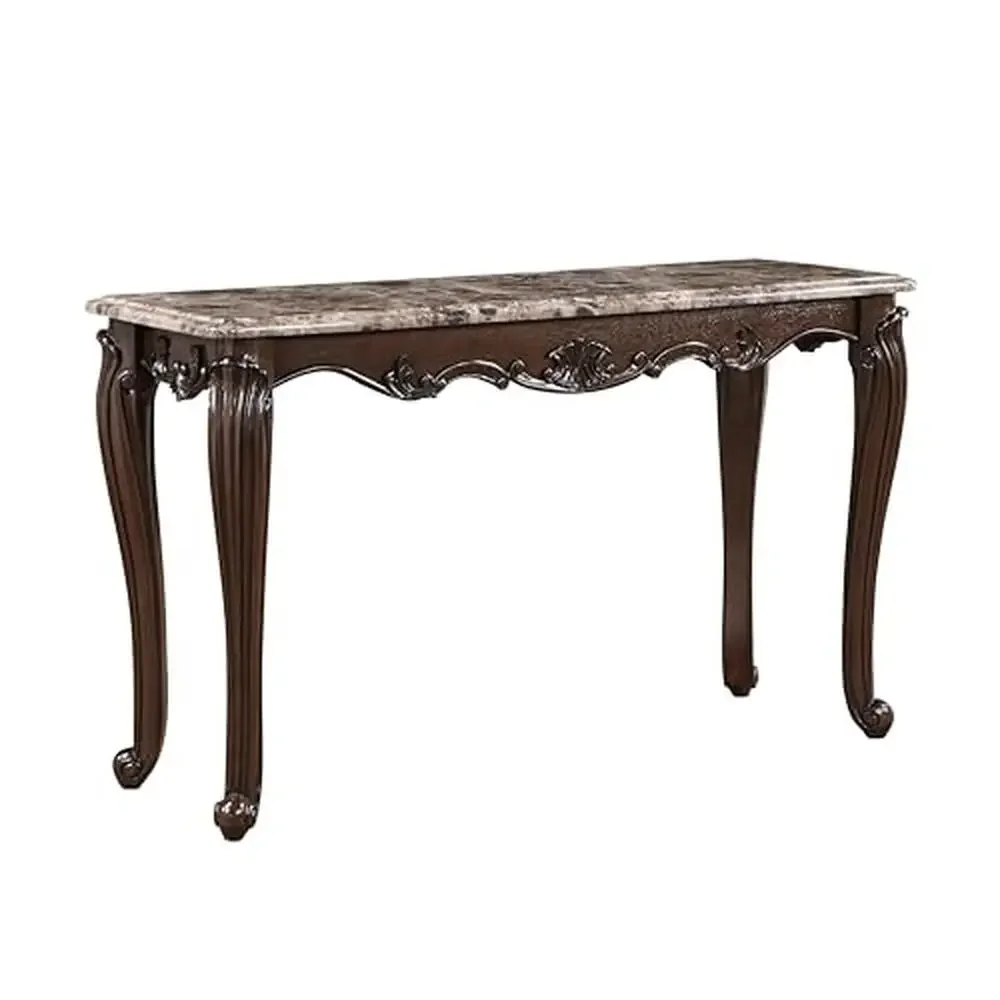 Marble Top Sofa Table Cherry Wood Floral Legs Rectangular Elegant Queen Anne Style Unique Patterns 31.25