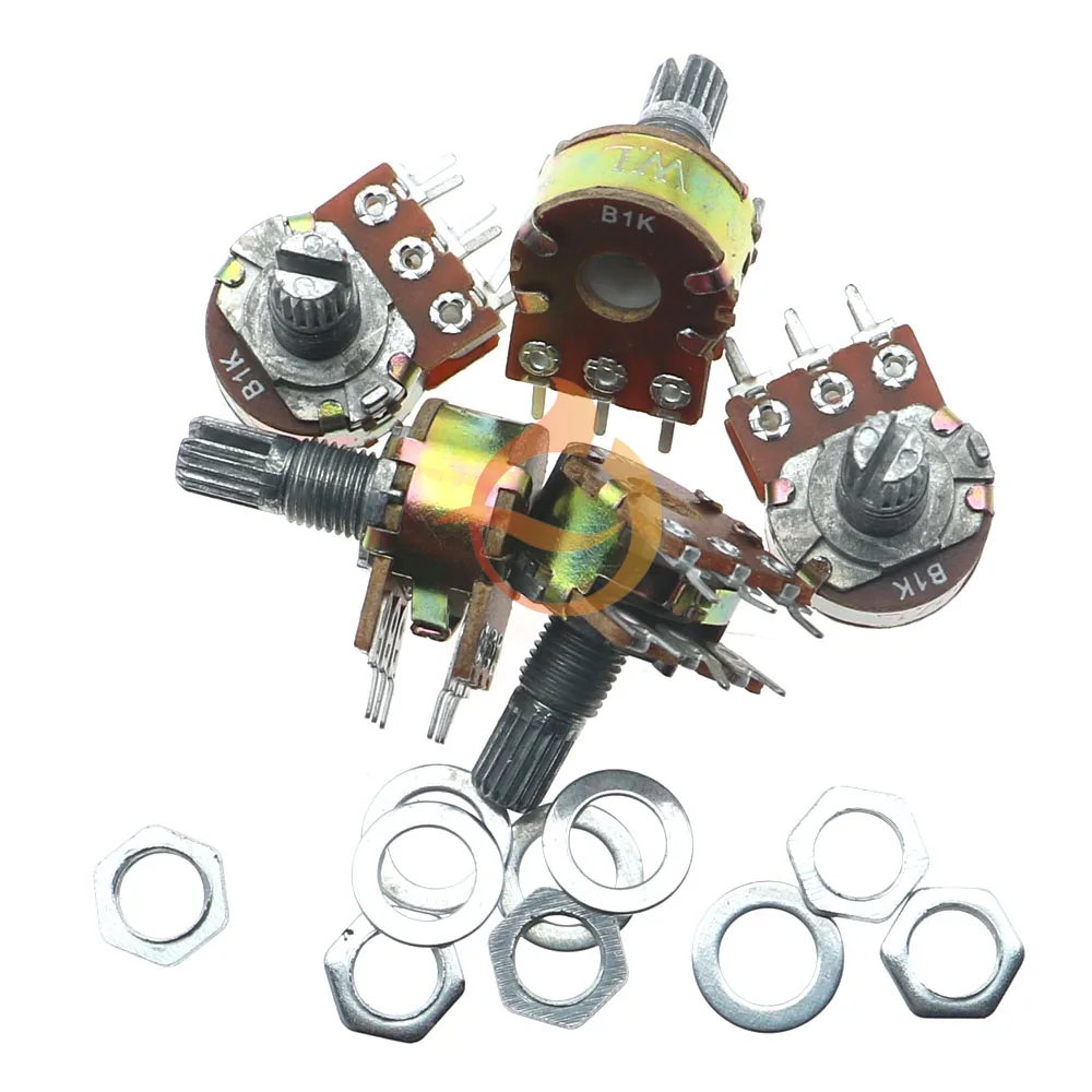 5pcs/lot Wh148 Dual Gang Stereo 6pin Potentiometer Knobs 1k 2K 5K 10k 20K 50K 100K 250k 500k 1m