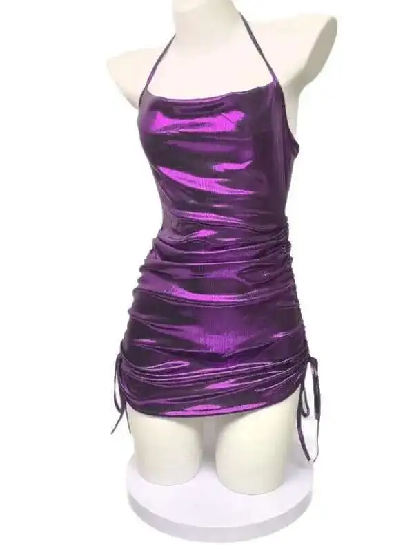 セクシーなパープルスパイシーガールセクシーなナイトクラブヒップハグタンクミニドレス女性制服魅惑的な背中の開いたドレスエレガントな甘い NNN7