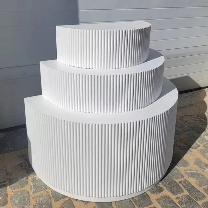 Wedding Events Party Decoration White Acrylic Half Round Ripple Cake Stand Plinth Table Pedestal Dessert Display Stand