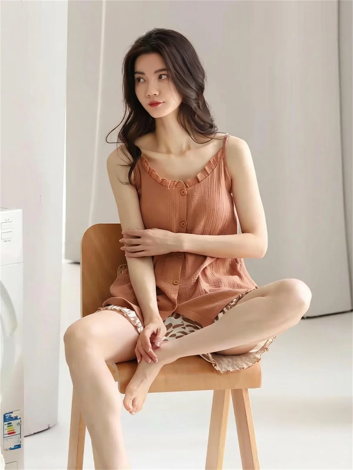 Women's plus Size Ruffle Collar Camisole Y2K Summer Top Strap Cropped Korean Sweet Style Holiday Beach Basic Cardigan