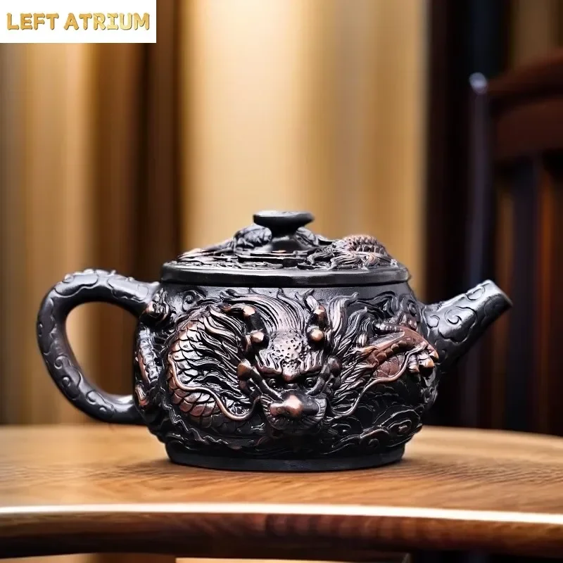 Divine Dragon Purple Pottery Vintage Teapot Carve Kung Fu Teapot Single Teapot Pu'er Tea Making Device Tea Sets Chinese Tea Pot