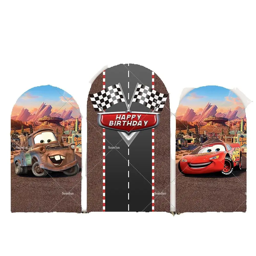 

Cartoon Mcqueen Cars Party Decoration for Baby Shower Boy Arched Cover Backdrop Wall Racing Car Birthday Background Banner