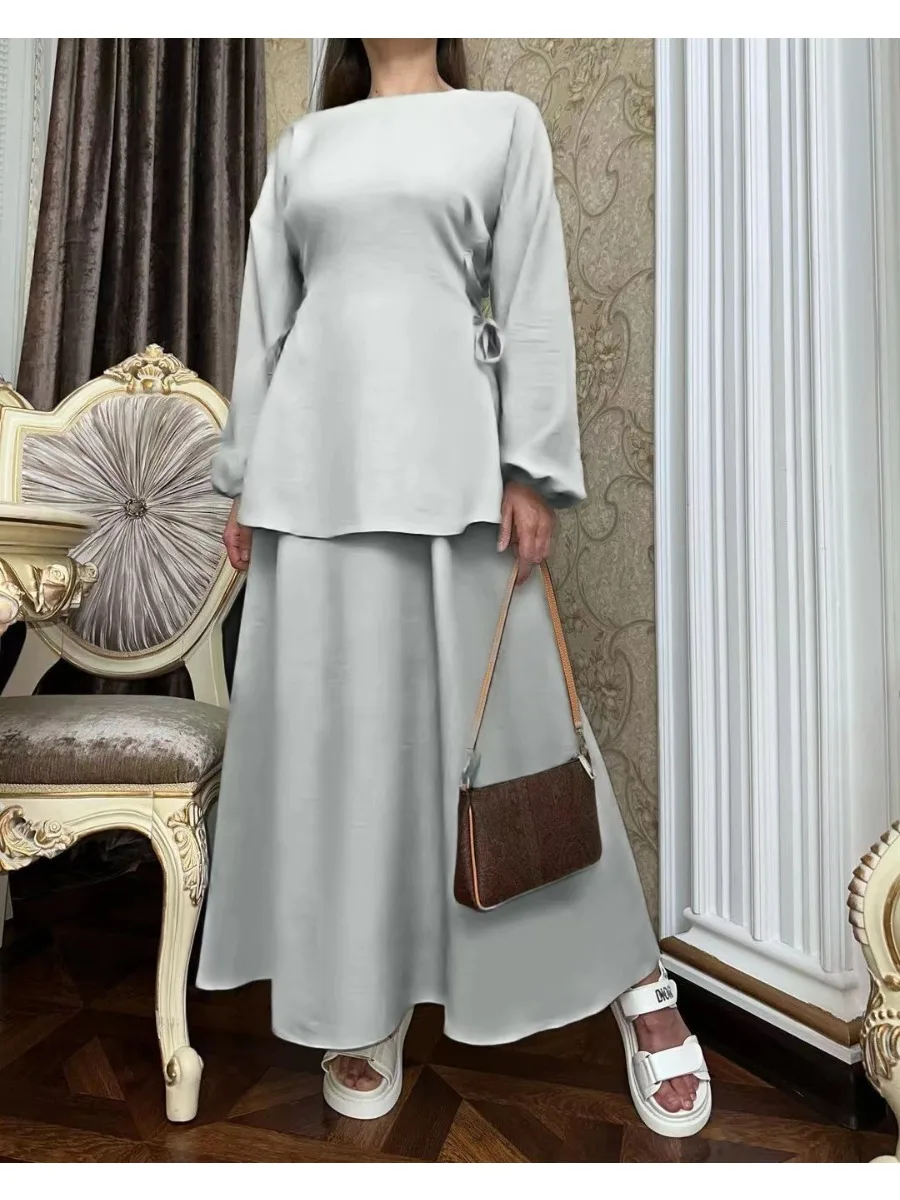 Ramadan Two Piece Sets Shirt &Pants Women Muslim Suits Shirt Blouse Musulman Ensembles Moroccan Kaftan Islamic Outfit Sets 2024