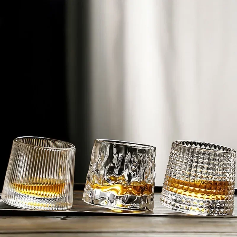 160ML Whiskey Glasses Rotating Whisky Glass 360 Rotate Degrees Crystal Rum Glass for Cocktail Party Drinking Glass