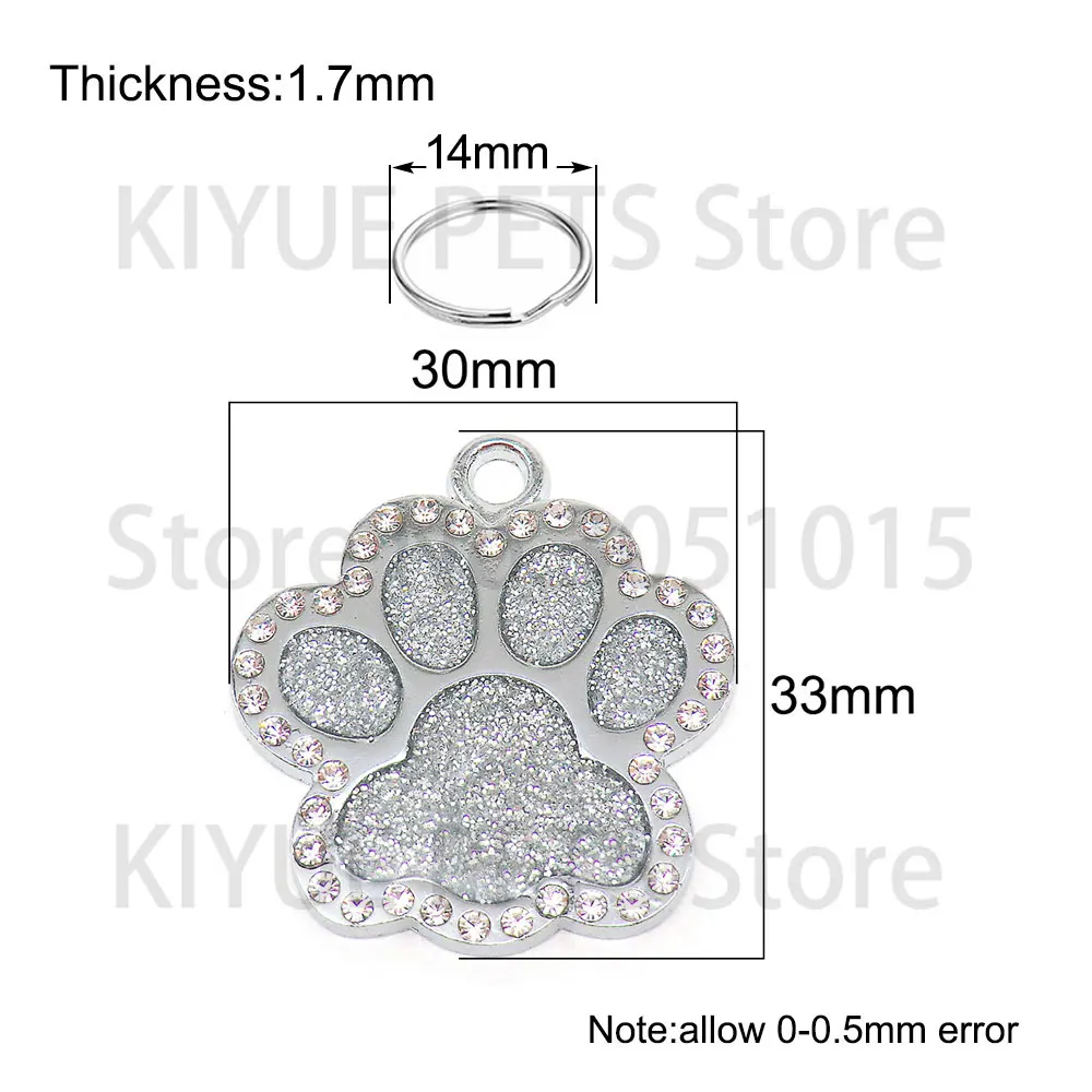 20PCS Cat And Dog Personalized Metal Paw Tag With Diamonds Used For Custom Pet Jewelry Tags Collar Accessories Alloy