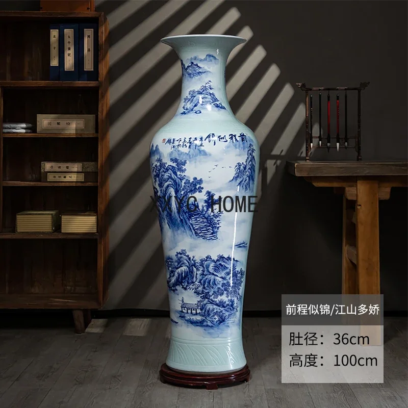 

Modern Ceramic High-End Hand-Painted Floor Vase Living Room and Hotel Villa Chinese Decoration Opening-up Ornaments Gift