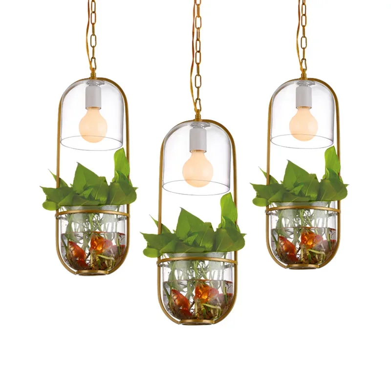 Nordic plant chandelier rural Flower Restaurant lamp creative potted porch balcony green plant Chandelier