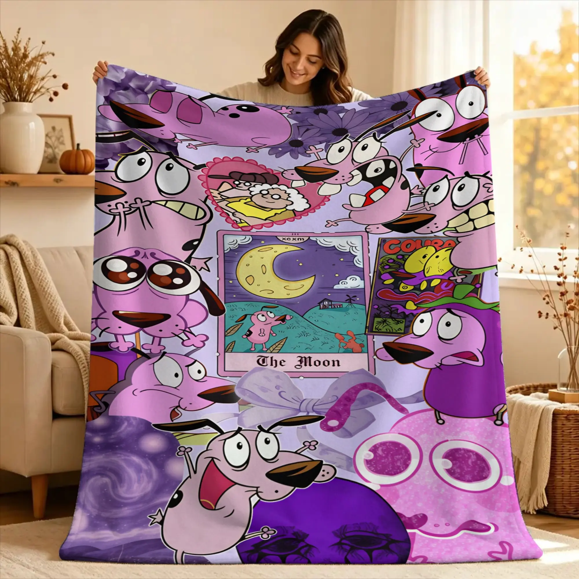Couraged Cowardlys Dogs Blanket  Camping Flannel Throw Blanket For Bedroom Soft Custom Quality Bedspread Birthday Present