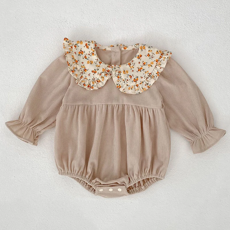 Frühling Vintage Neugeborenen Baby Mädchen Strampler Cord Baby Strampler Infant Floral Body Kleinkind Onepiece Baby Kleidung – Detail 3