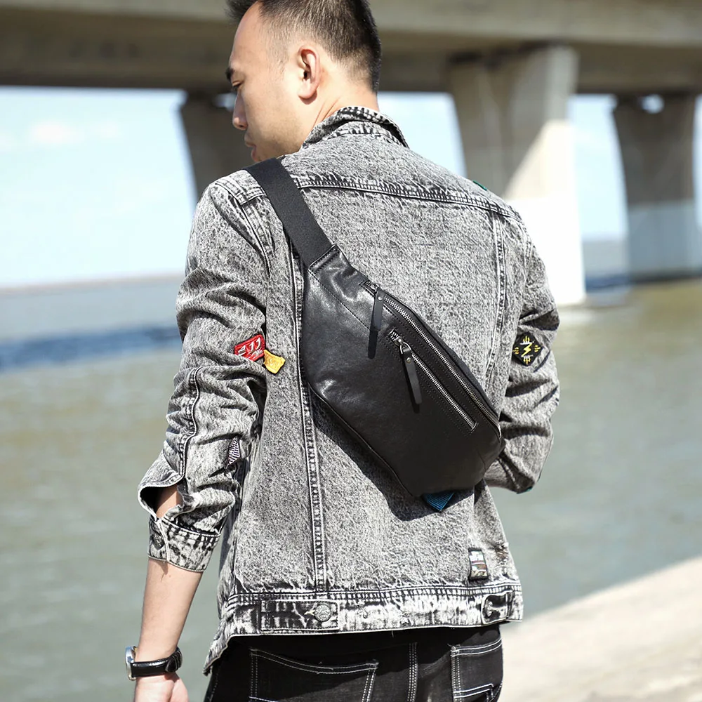 S.WORKER Lässige Herren-Brusttasche aus hochwertigem Leder | Modische Umhängetasche für Herren aus echtem Leder – Detail 4