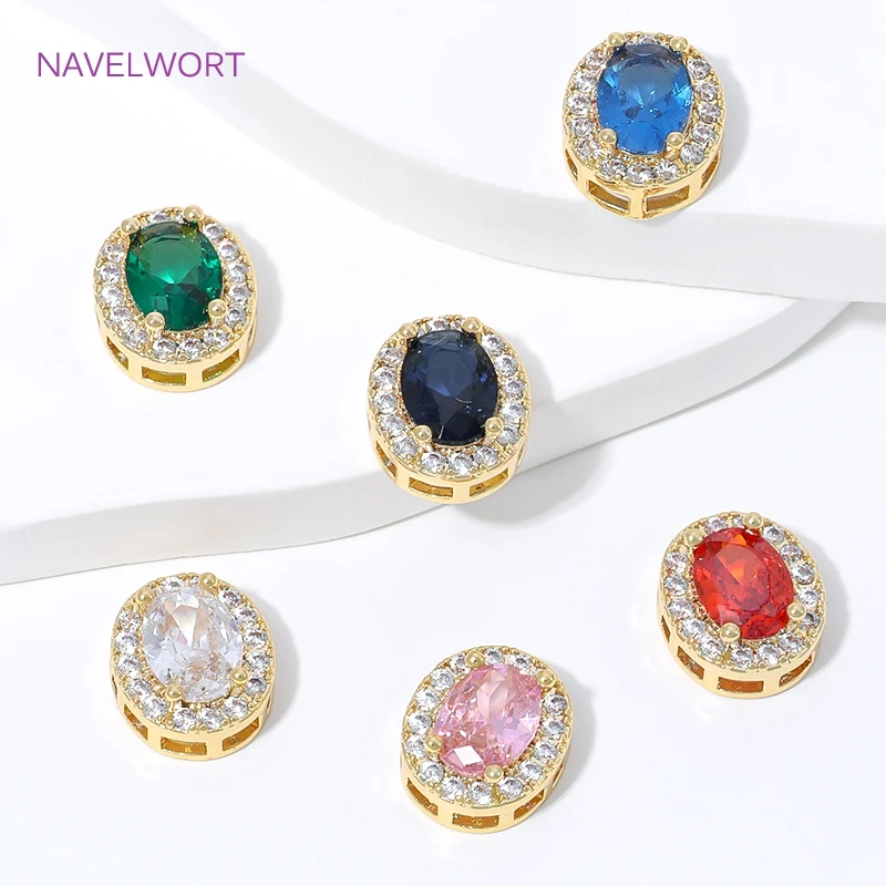 18K Gold Plated Oval Spacer Beads For Jewelry Making,Inlaid Zircon Beads Separators,DIY Bracelet Necklace Making Findings - view 5