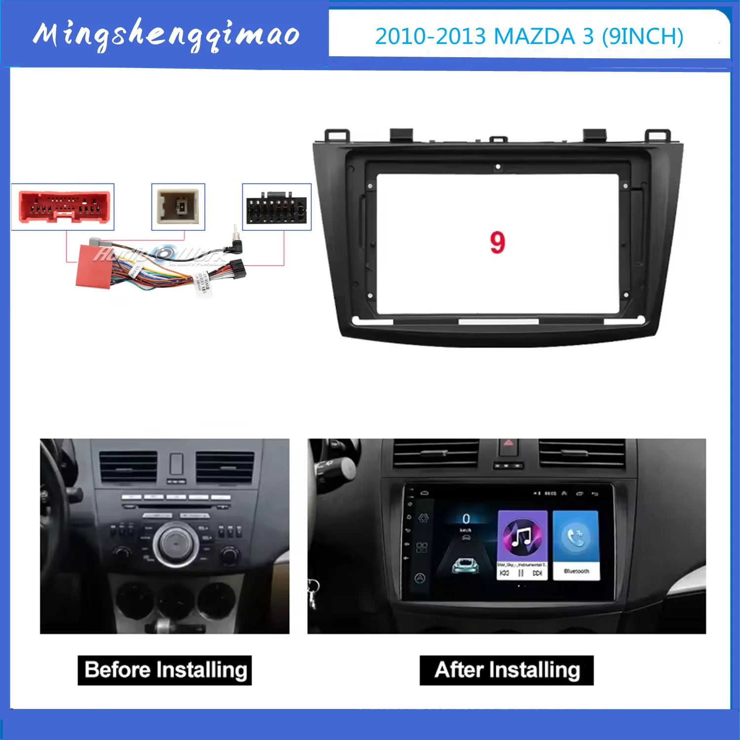 

2 Din 9 Inch Car Radio Installation DVD GPS Mp5 Plastic Fascia Panel Frame for MAZDA 3 2010-2012 Dash Mount Kit