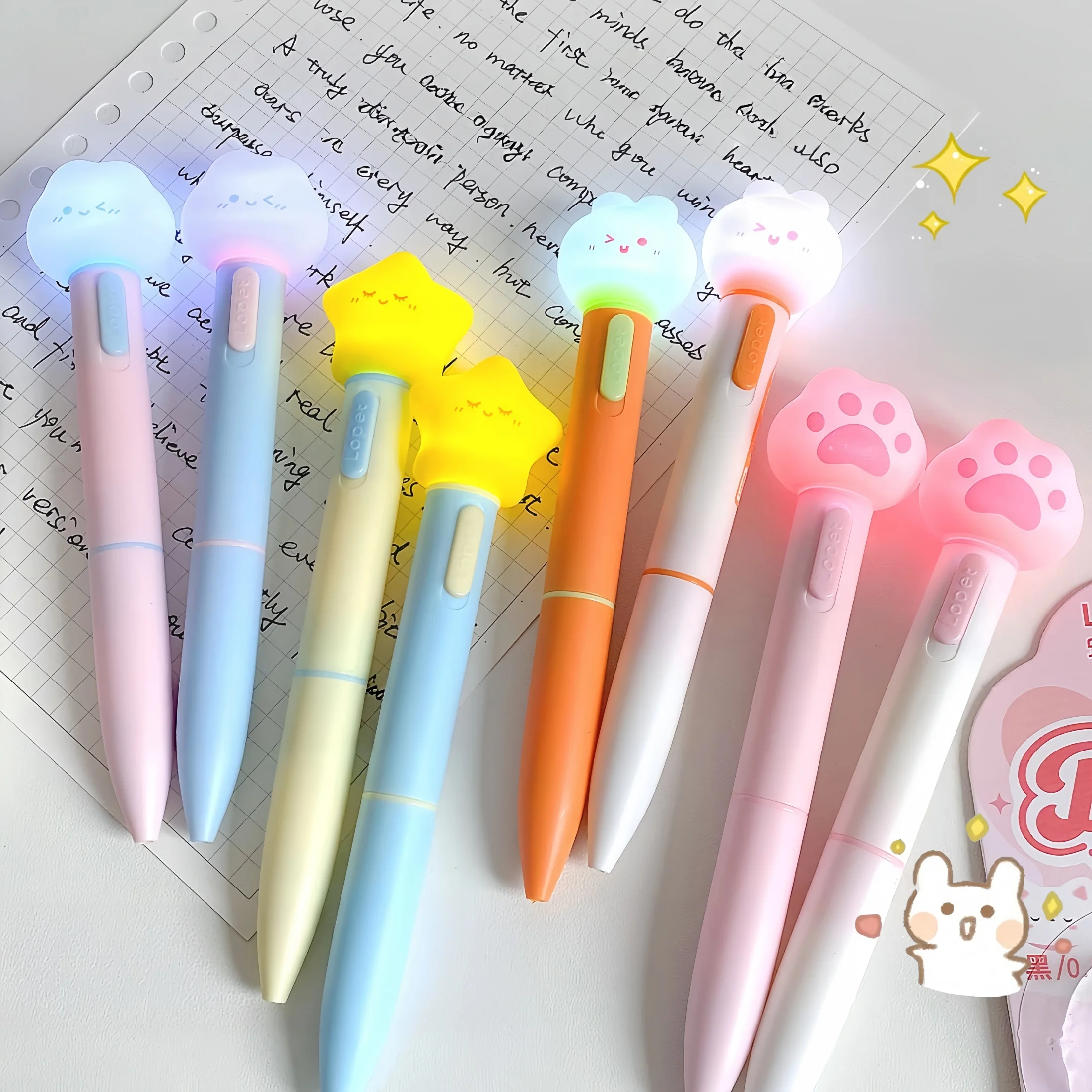 2 Pieces/Set of Luminous Pens, Star, Bunny, Cat Paw Pens, Luminous Twist Pens, Gel Pens, Creative Cute Pens, Quick-Drying Black Pens, Stationery Gifts, Classroom Rewards