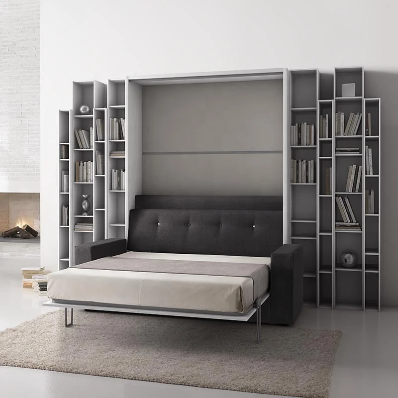 Simple style, suitable for all apartment types, convenient space saving wall bed with bookshelf folding bed
