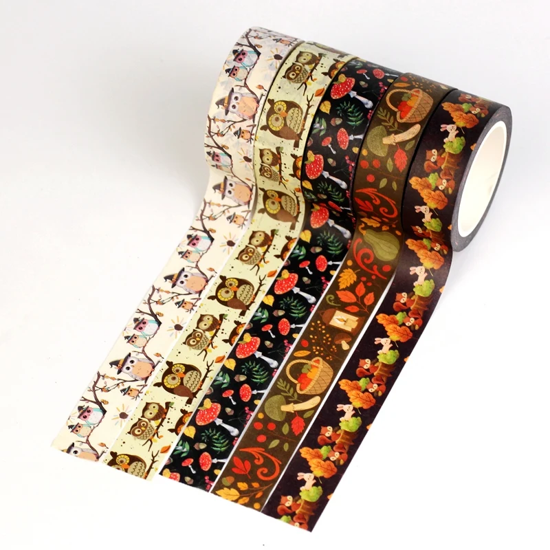 NEW 1X 10M Decor Autumn Forest Animal Washi Tape Set Owl Squirrel Mushroom for Journal Scrapbook Masking Tape Cute Stationery