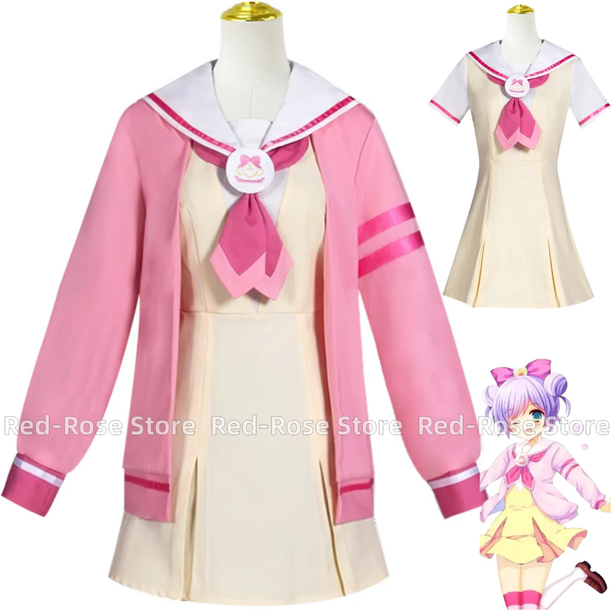 

Anime Pripara Manaka Laala Cosplay Costume SoLaMi Smile Childhood Pink School Uniform Coat Yellow Dress Woman Lovely Campus Set