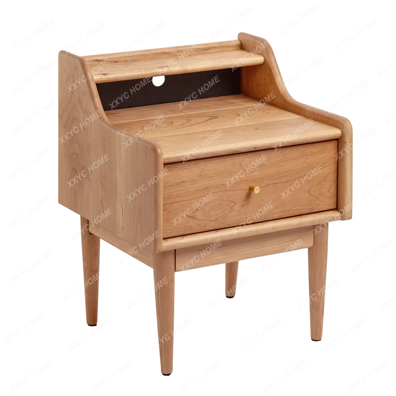HMJBedside table   black walnut cherry wood wax oil single and double drawer line hole storage function original