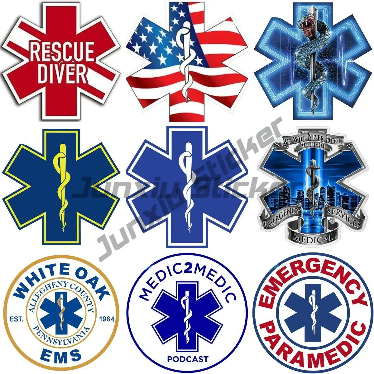 

EMS Fire Rescue Medical Red Cross Stickers Star of Life Stickers PVC Car Stickers Vinyl Motorcycle Luggage Decals