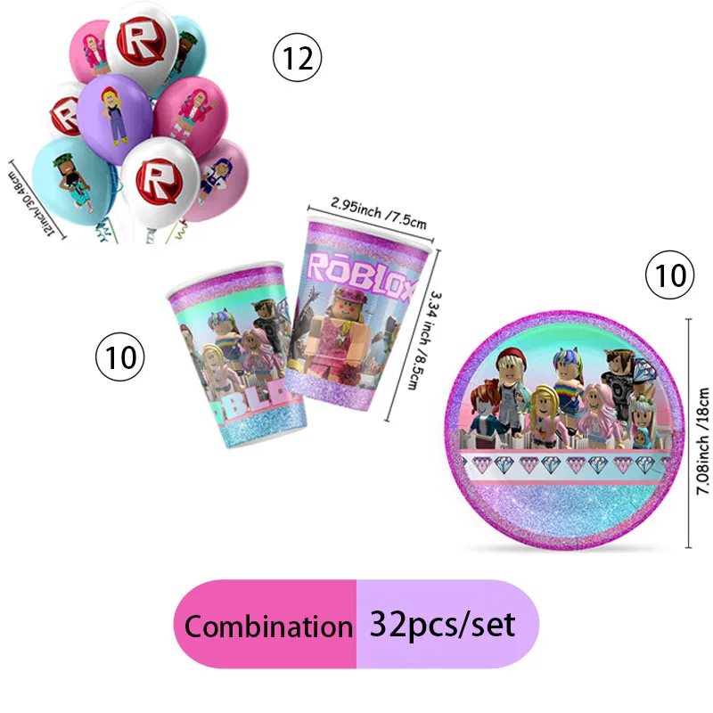 Robloxed Kombinations-Set mit Tassen, Tellern und Luftballons, Einweggeschirr für Geburtstagsfeiern, Festivals, Veranstaltungen und Partys – Detail 3