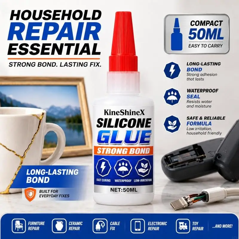 50 Silicone Repair Adhesive in a Single Bottle, Tapered Applicator Tip for Focused Placement During Bonding and Sealing D7YA